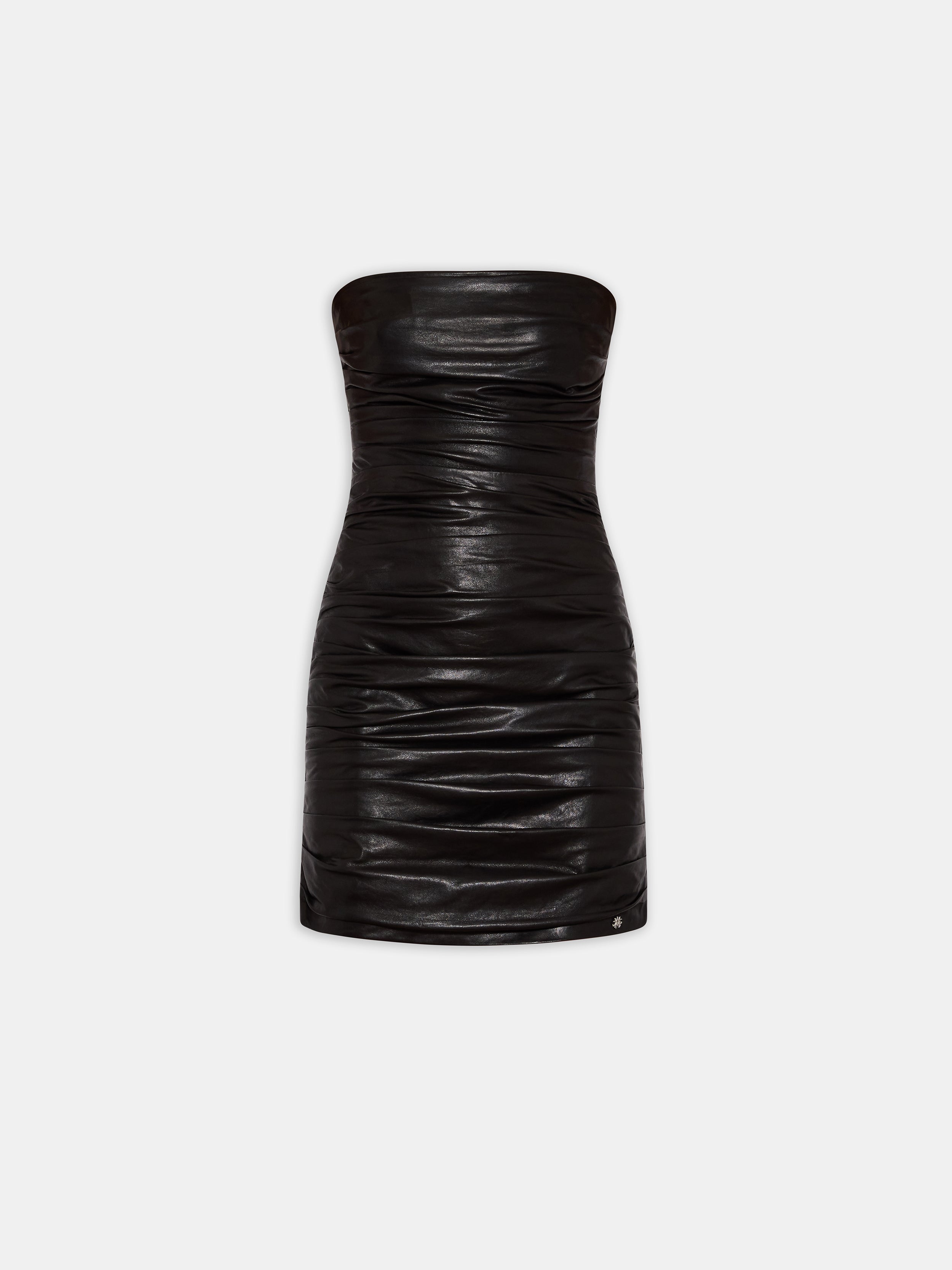 WOMEN - WOMEN'S ROUCHED LEATHER MINI DRESS - Black