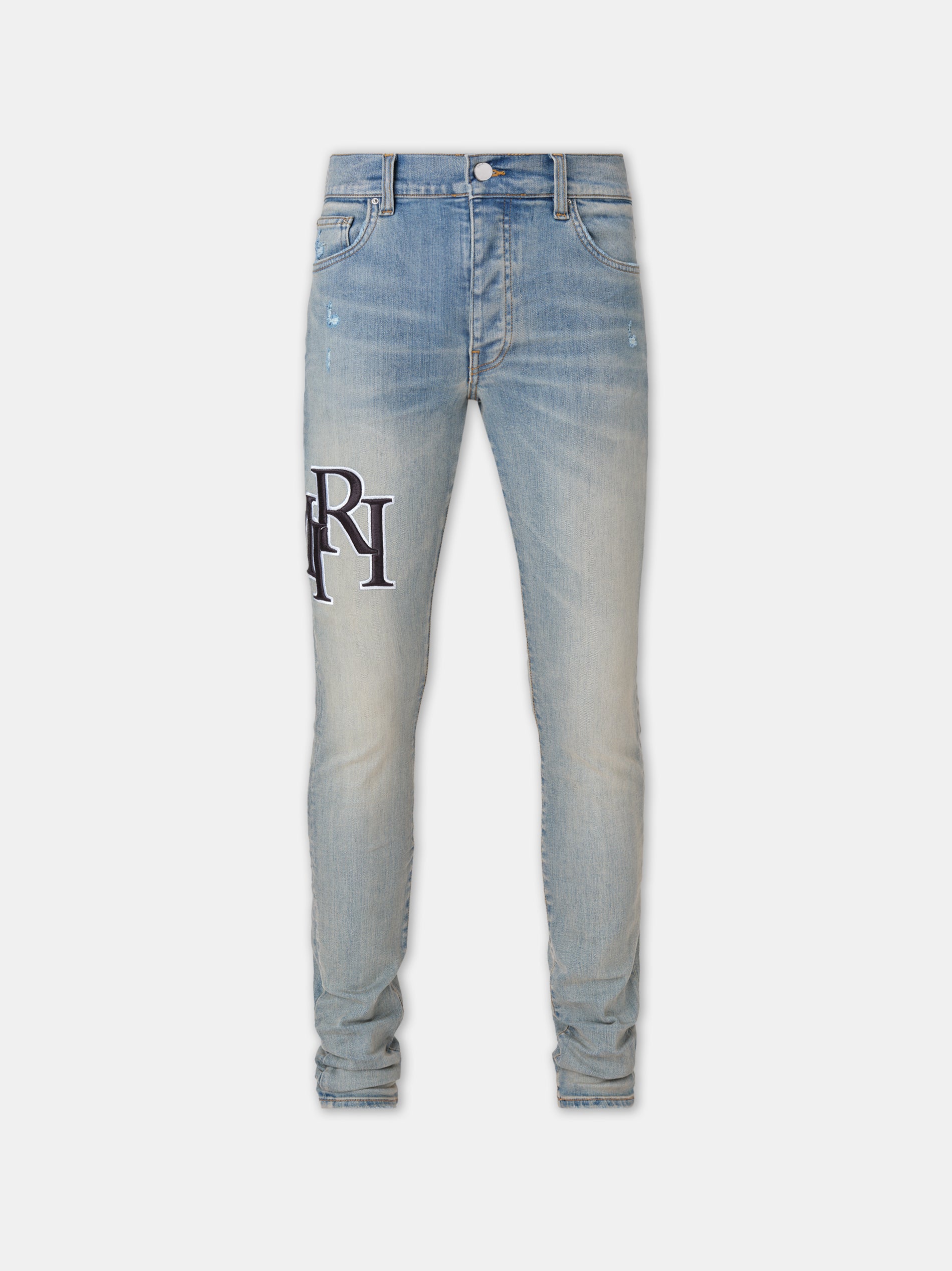 STAGGERED EMBROIDERED LOGO JEAN Antique Indigo