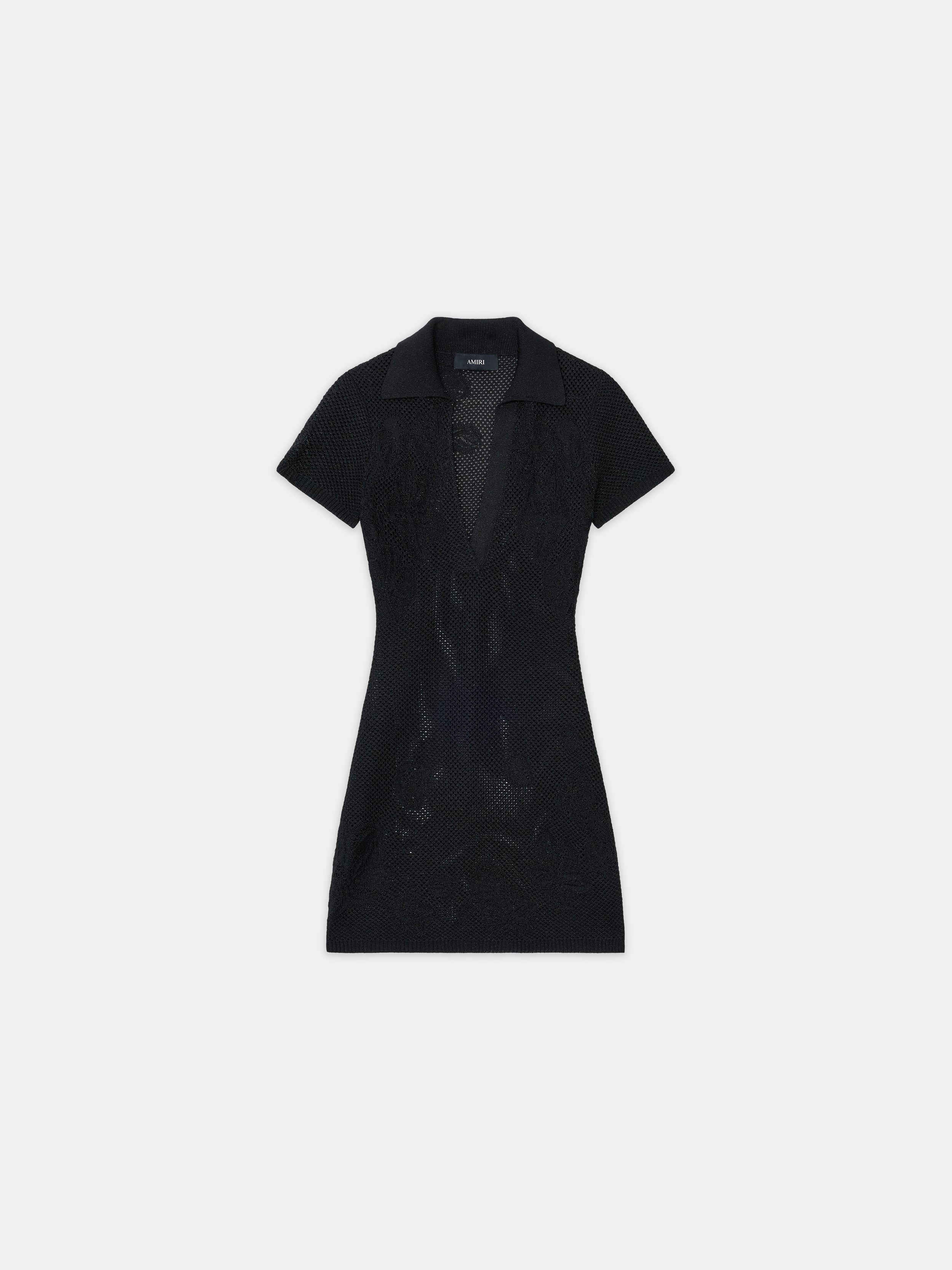 WOMEN - WOMEN'S FLORAL CROCHET POLO MINI DRESS - Black WOMEN - WOMEN'S FLORAL CROCHET POLO MINI DRESS - Black