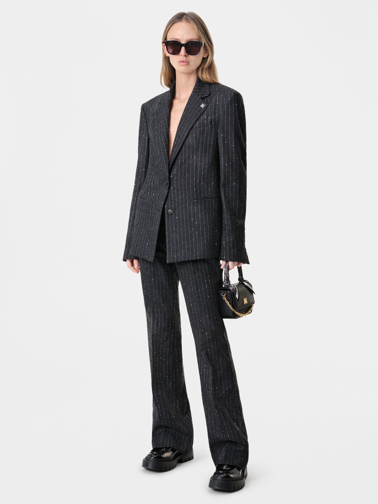 View 2 - WOMEN - WOMEN'S SEQUIN PINSTRIPE BLAZER - Dark Grey - AMIRI