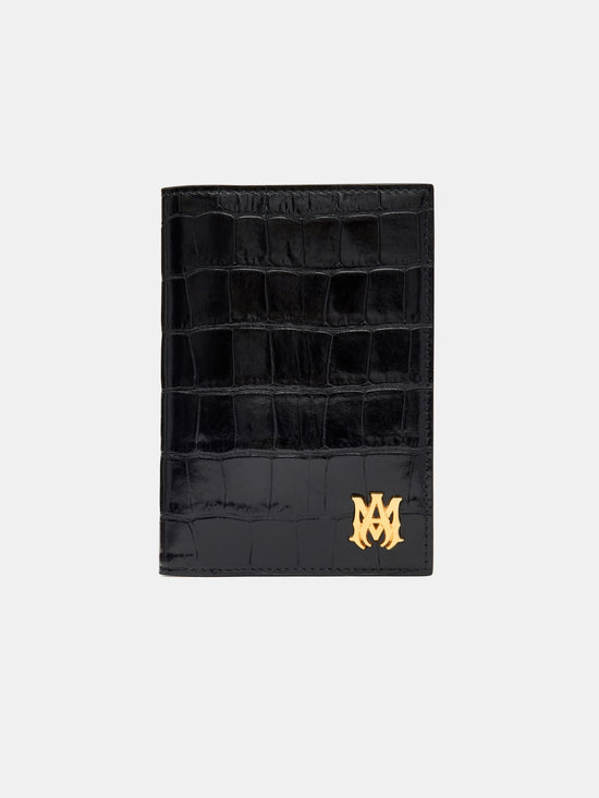 View 1 - CROC EMBOSSED PASSPORT HOLDER - BLACK - AMIRI