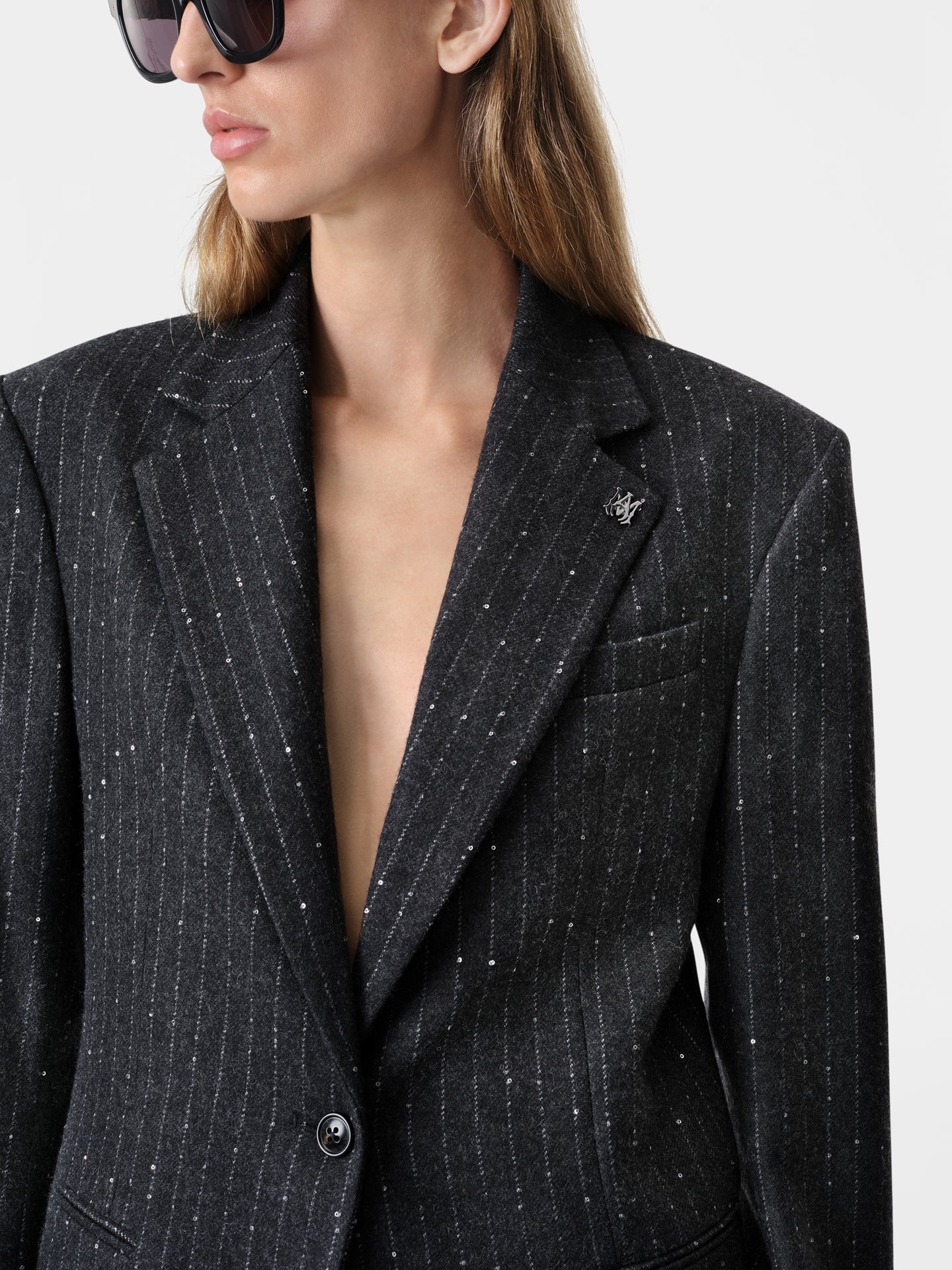 View 5 - WOMEN - WOMEN'S SEQUIN PINSTRIPE BLAZER - Dark Grey - AMIRI