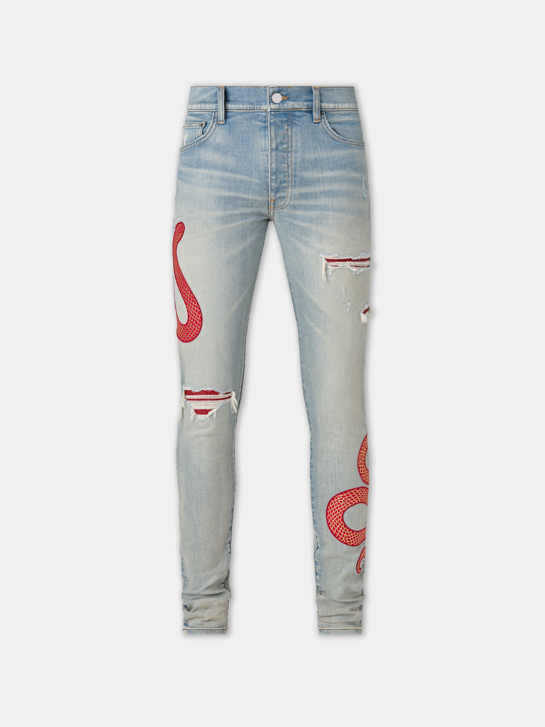 Amiri Jeans Men Snake Mike Amiri Patch Art Patch Jeans Amiri Blue