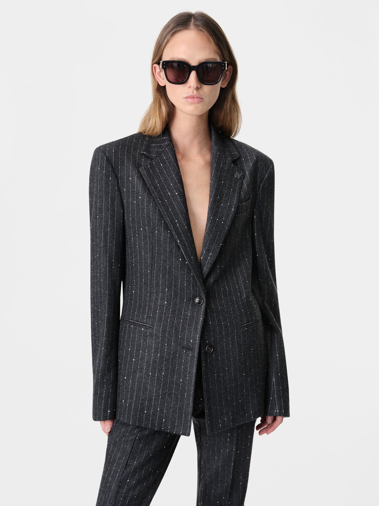 View 3 - WOMEN - WOMEN'S SEQUIN PINSTRIPE BLAZER - Dark Grey - AMIRI
