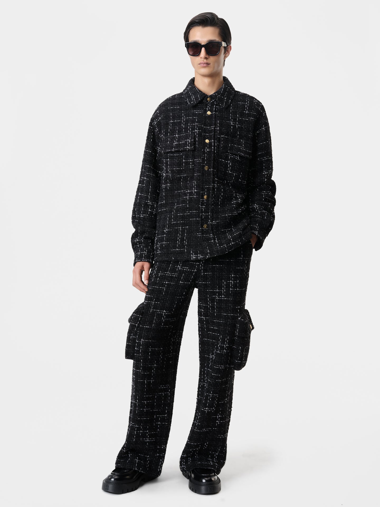 FLECK TWEED PADDED OVERSHIRT - Black