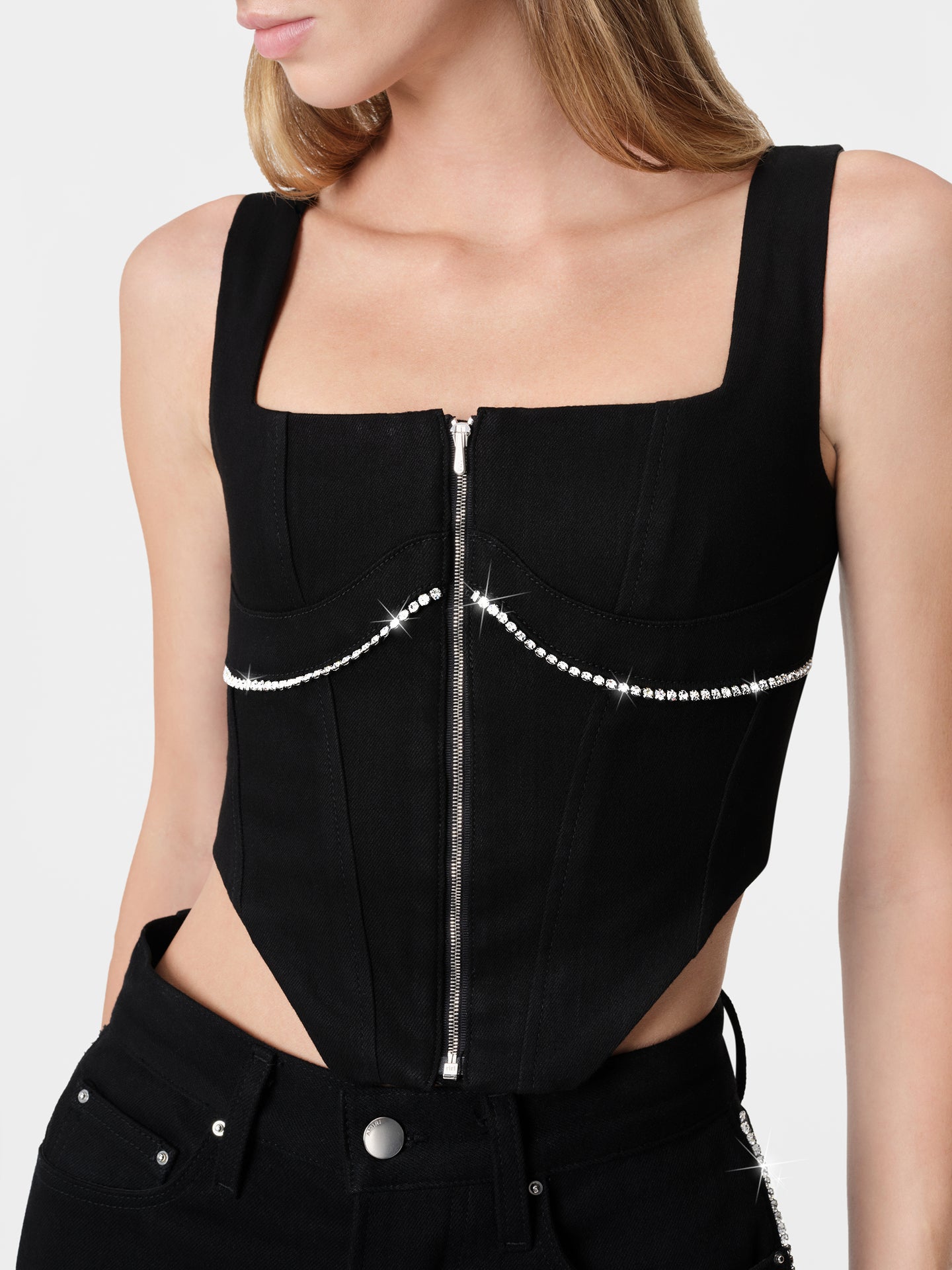 WOMEN - WOMEN'S CRYSTAL TRIMMED CORSET TOP - Black