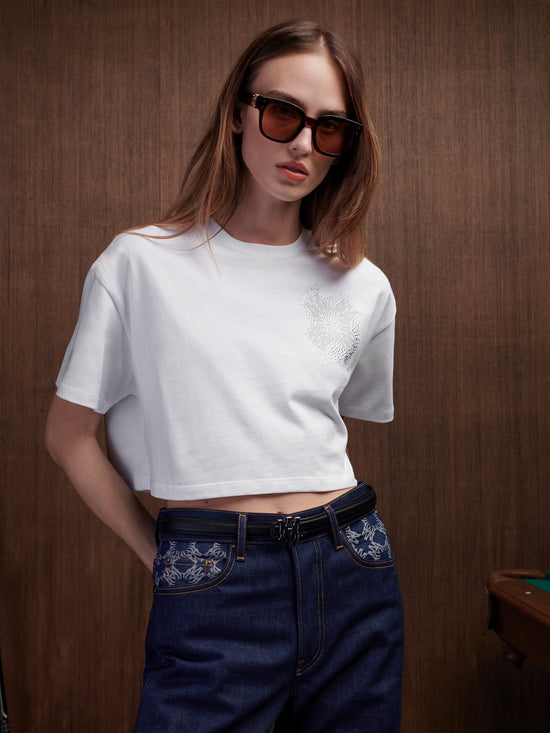 WOMEN - WOMEN'S MA QUAD CRYSTAL CROPPED TEE - White