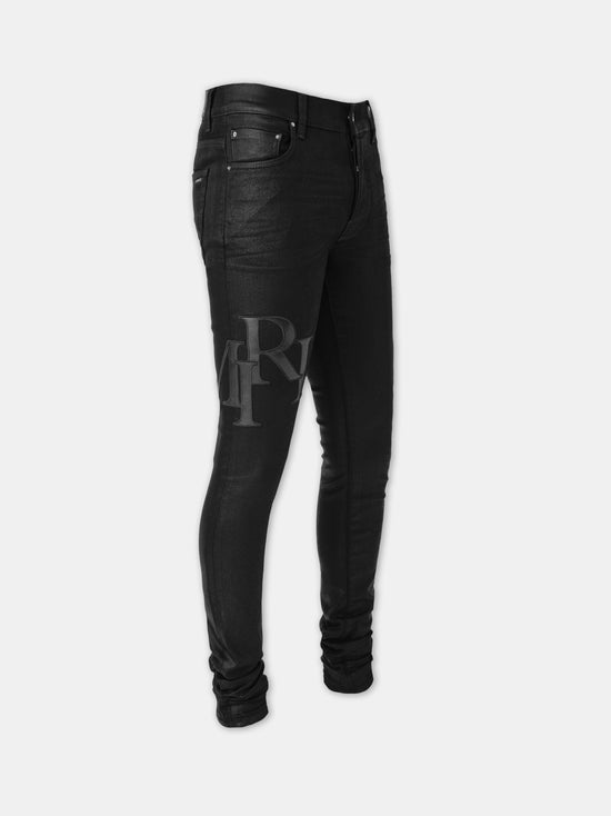 WAXED STAGGERED LOGO SKINNY JEAN - Black Wax