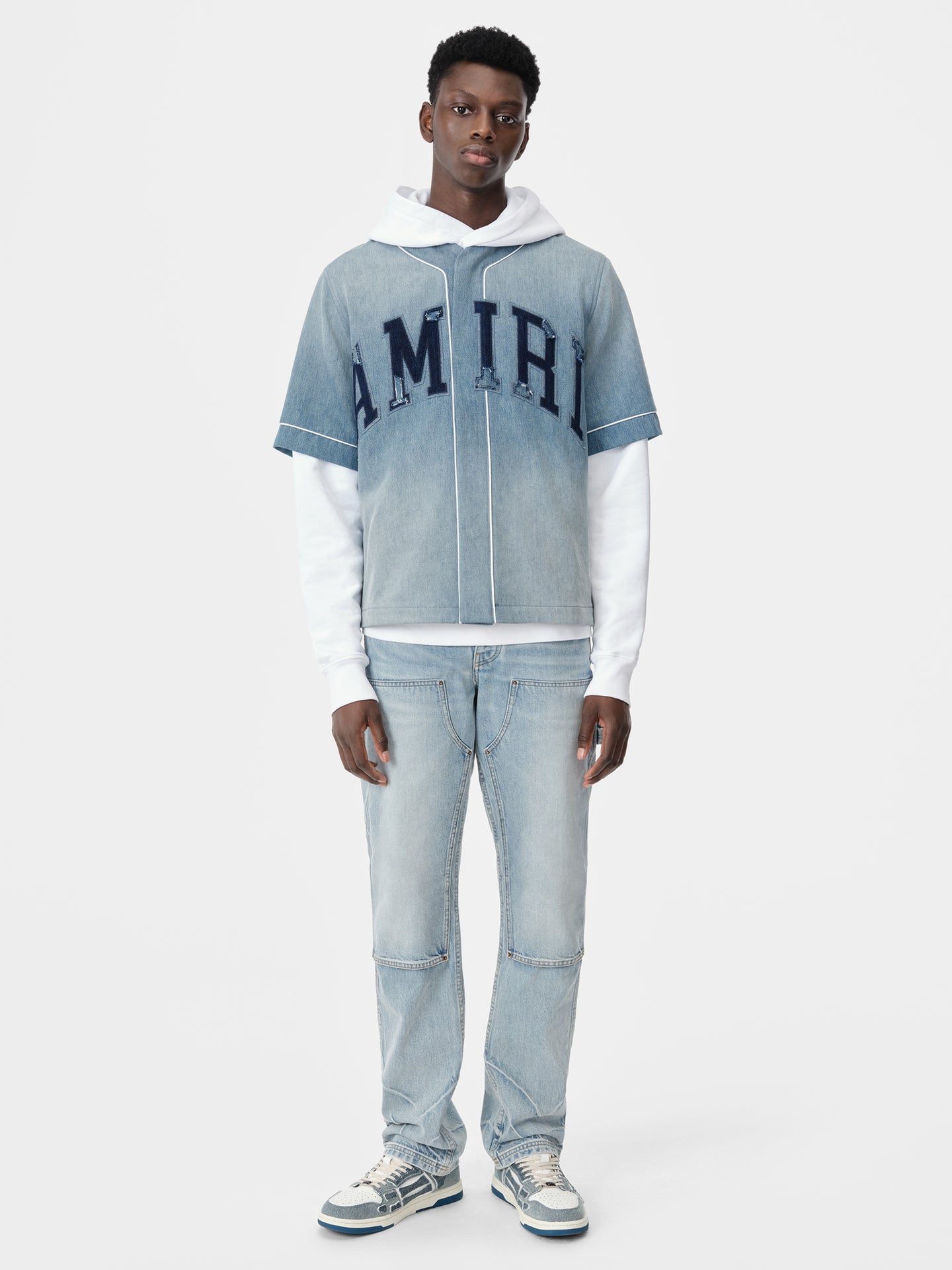 AMIRI SUNFADED BASEBALL SHIRT - Perfect Indigo