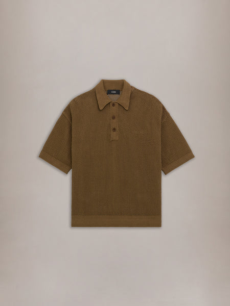 AMIRI CROCHET MESH POLO - Espresso | AMIRI