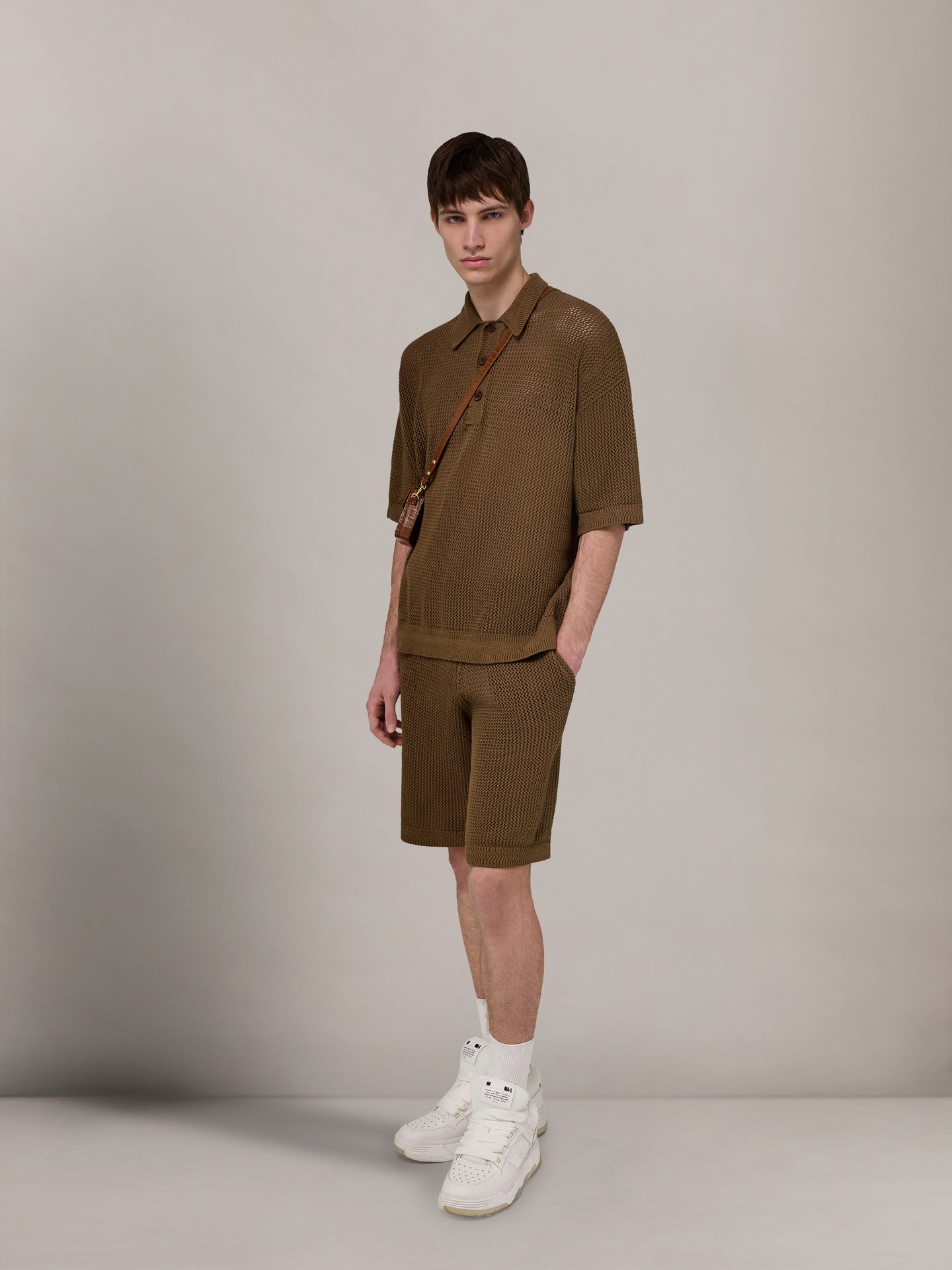 AMIRI CROCHET MESH POLO - Espresso - AMIRI