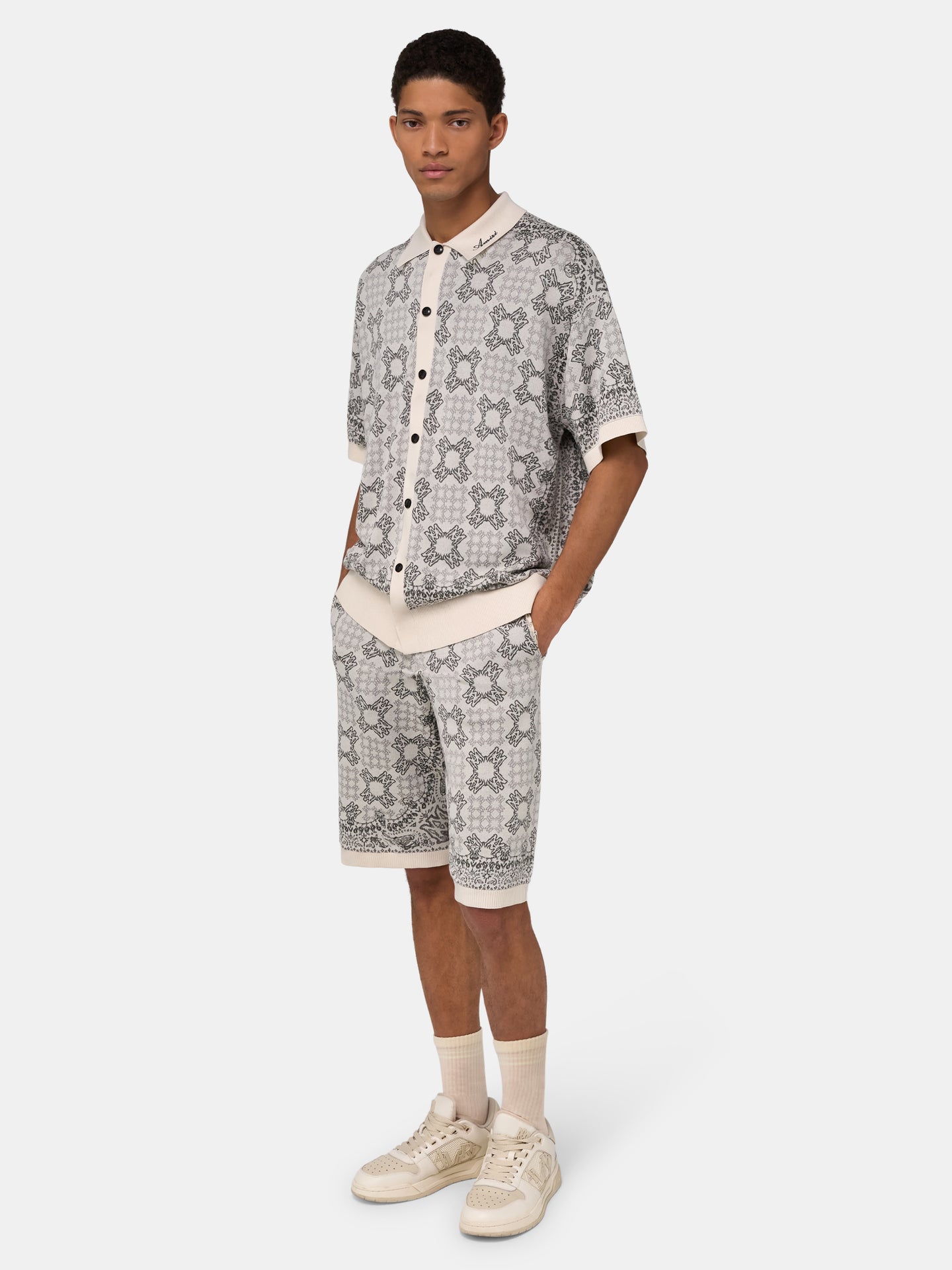 MA QUAD CHECK MESH KNIT SHIRT - Alabaster - AMIRI