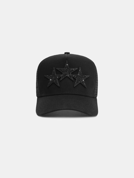 AMIRI 黒キャップ 星型装飾 CRYSTAL 3 STAR TRUCKER HAT - Black Black