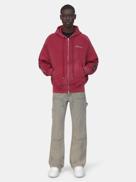 BONES STUDDED OVERSIZED ZIP HOODIE - Red Rose - AMIRI
