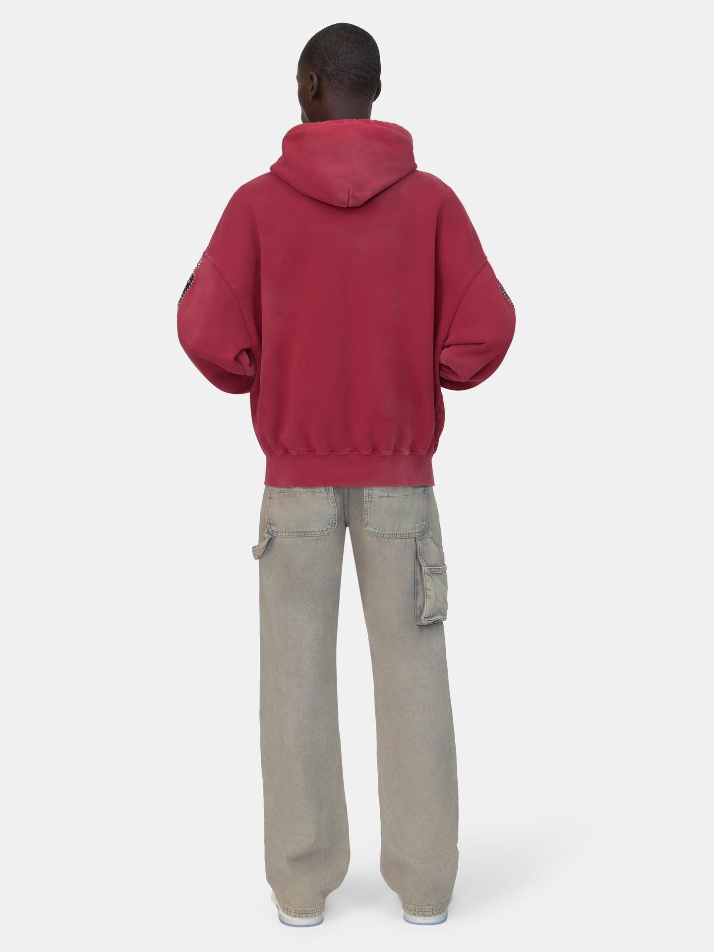 BONES STUDDED OVERSIZED ZIP HOODIE - Red Rose - AMIRI