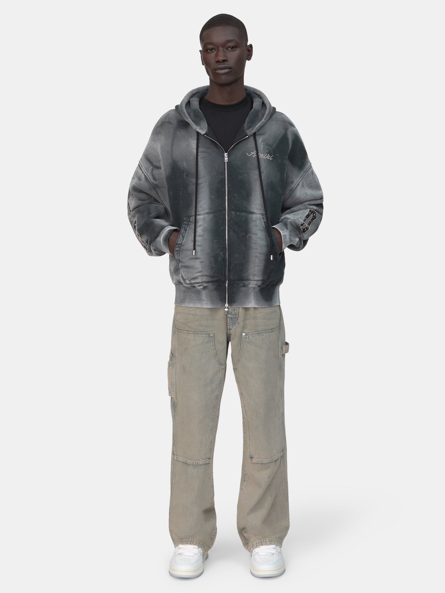 BONES STUDDED OVERSIZED ZIP HOODIE - Black - AMIRI