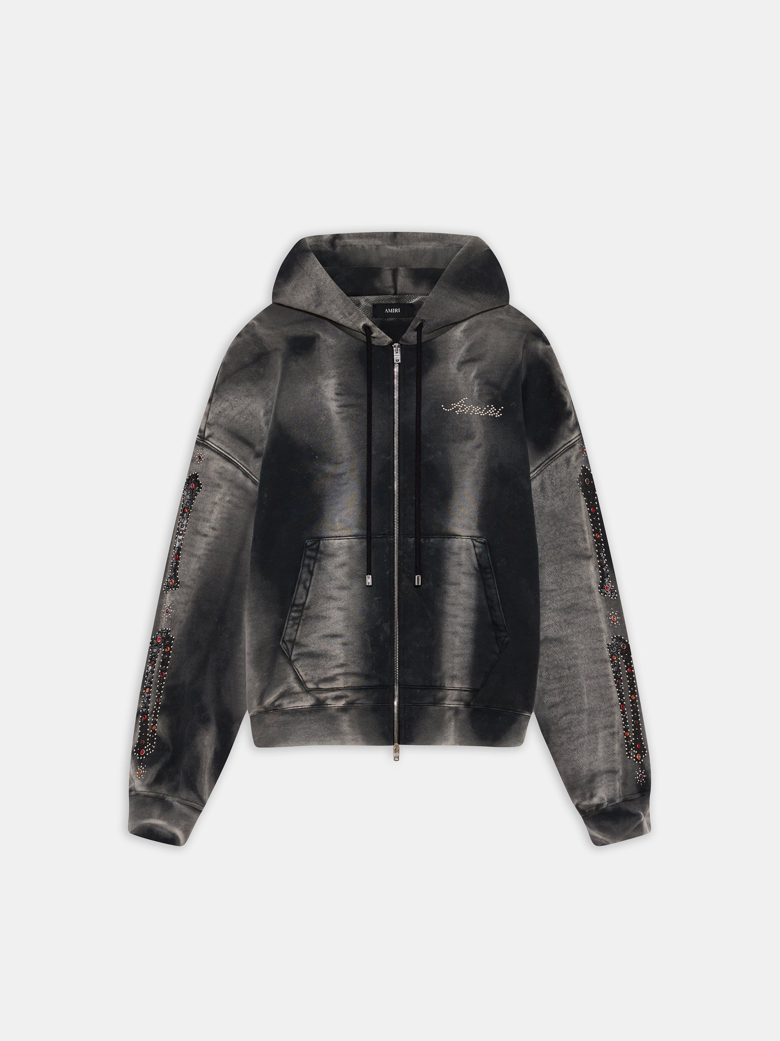 Product BONES STUDDED OVERSIZED ZIP HOODIE - Black featured image