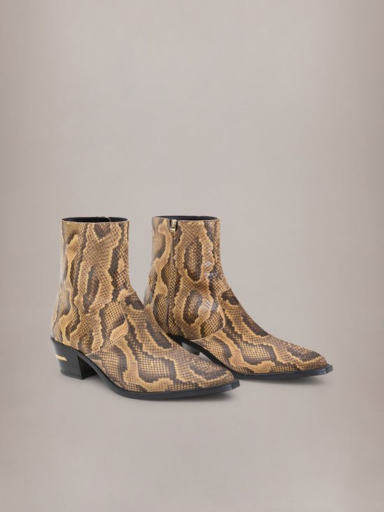 PYTHON EMBOSSED RYDER BOOT - Brown