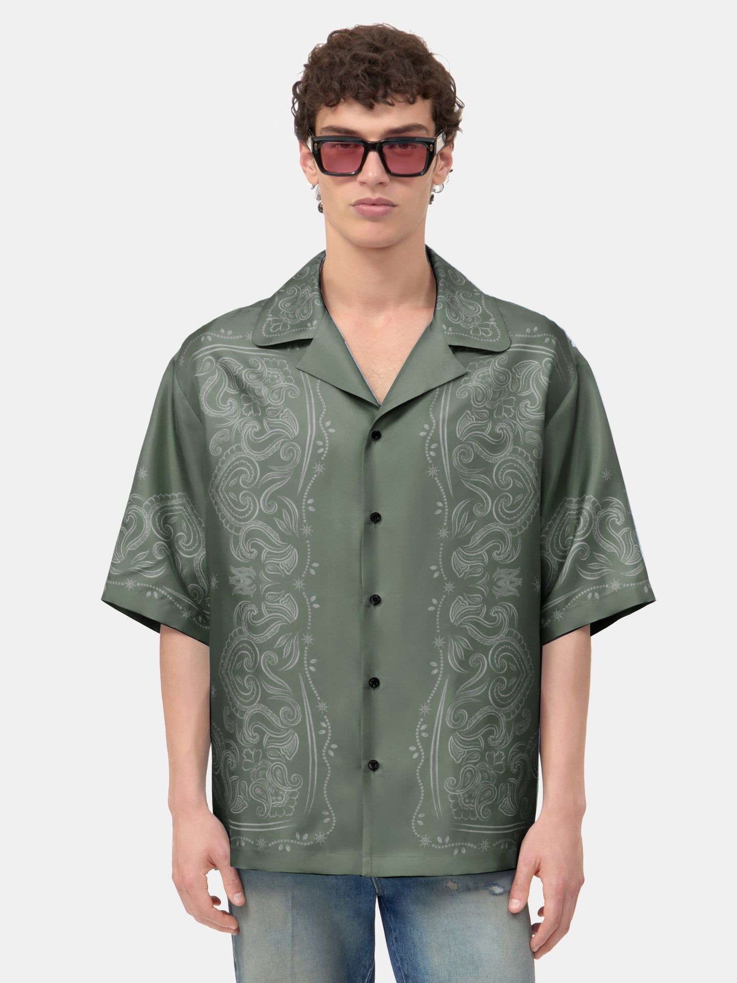 BANDANA PAINT OVERSIZED BOWLING SHIRT - Dark Sage - AMIRI