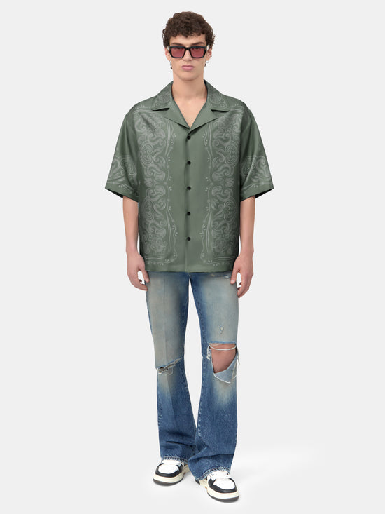 BANDANA PAINT OVERSIZED BOWLING SHIRT - Dark Sage - AMIRI