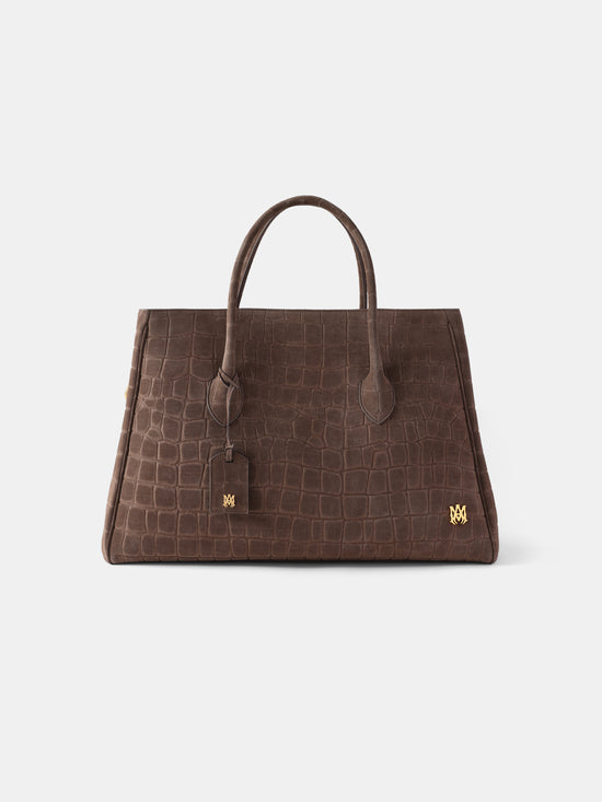 SUEDE CROC HONEY 50 TOTE - Dark Brown