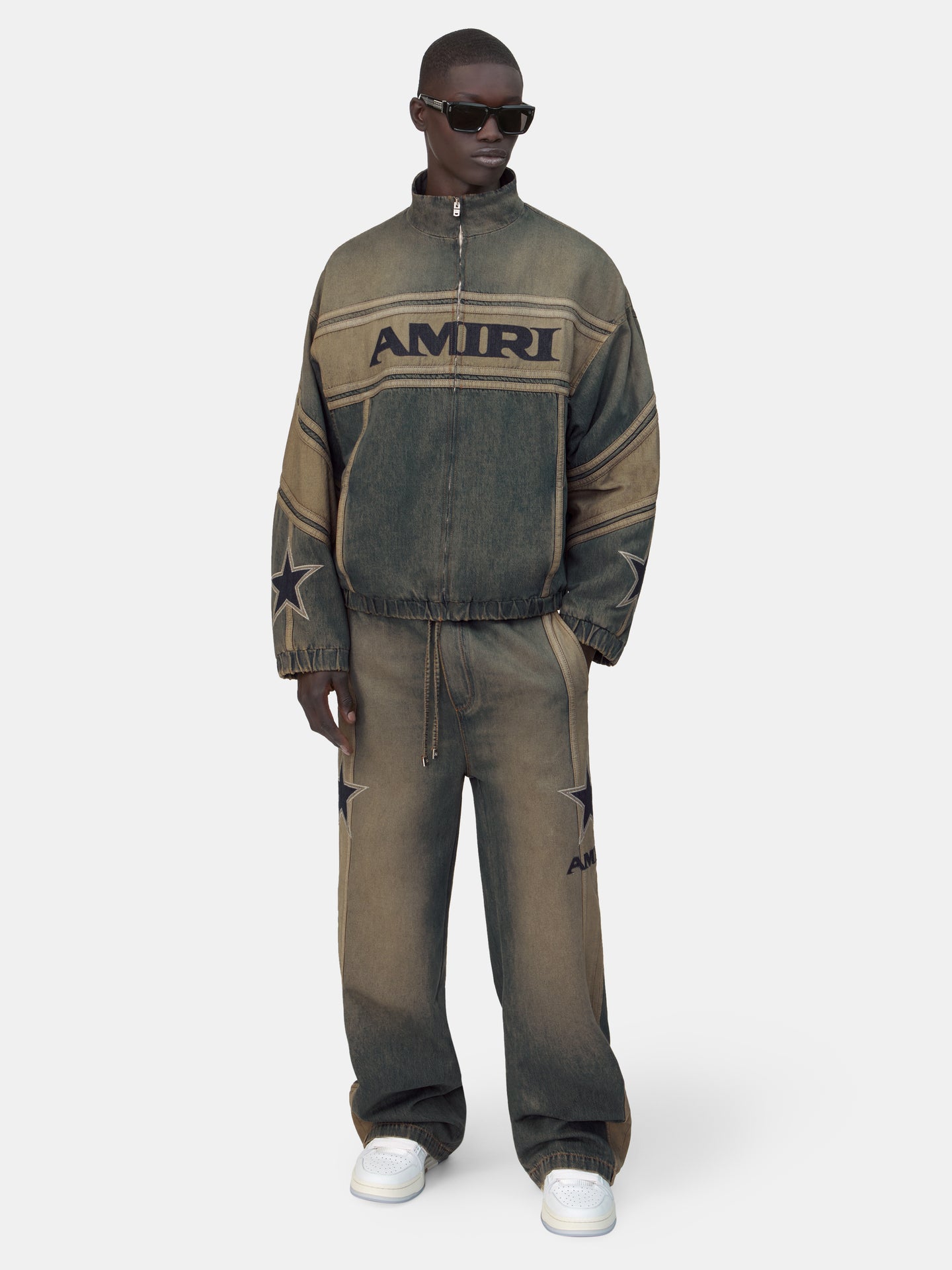 AMIRI SPORT DENIM TRACK JACKET - Worn Slate - AMIRI