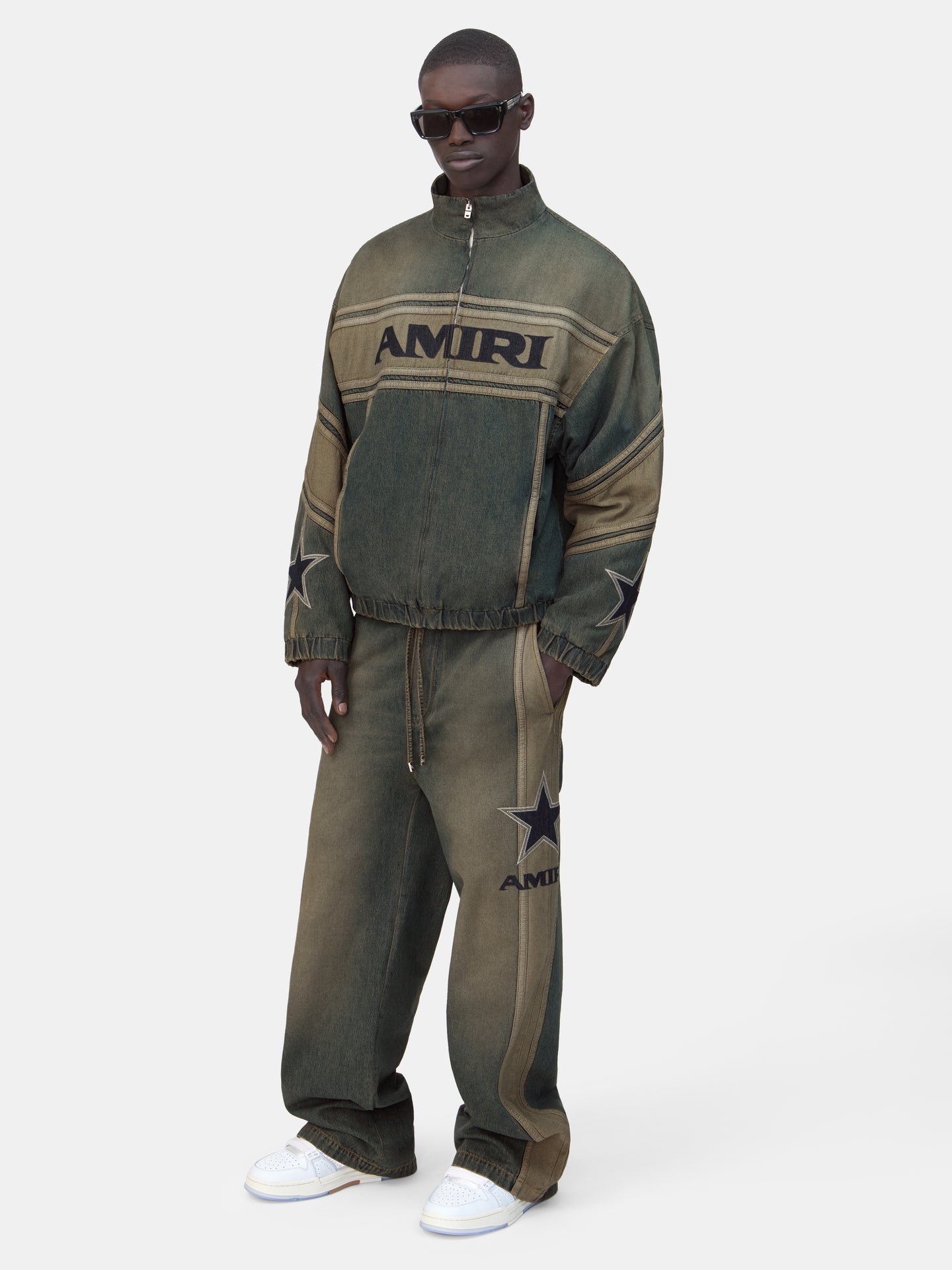 AMIRI SPORT DENIM TRACK JACKET - Worn Slate - AMIRI