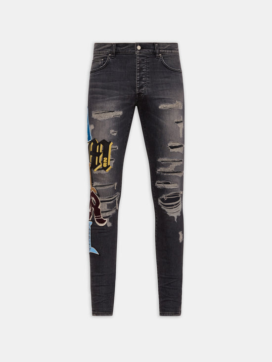 VARSITY PATCH SKINNY JEAN - Black Sand