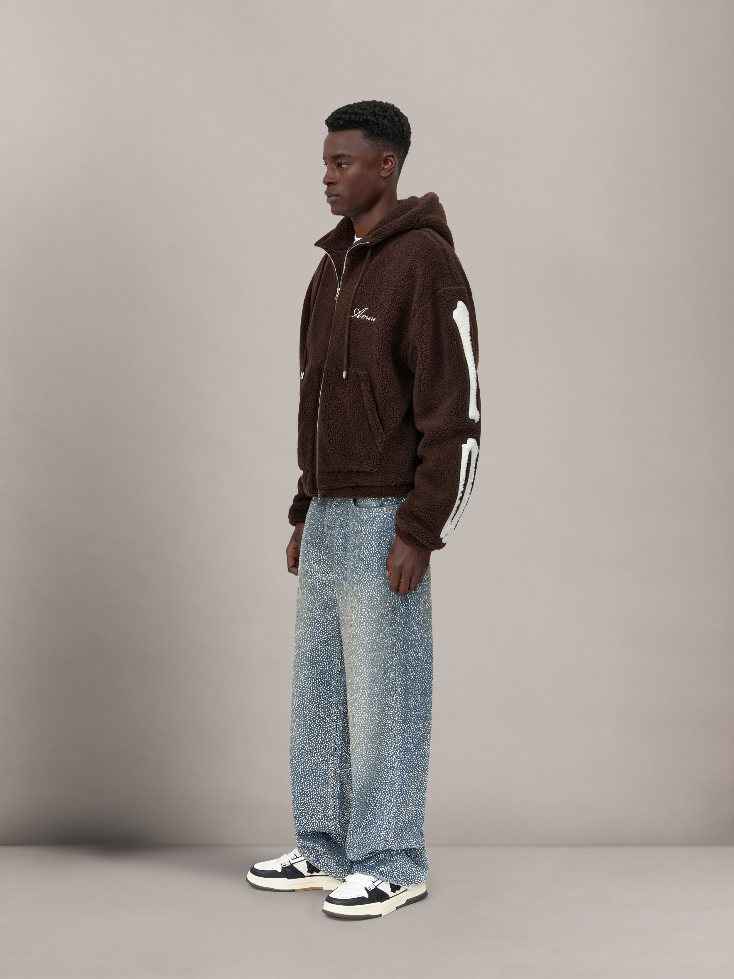 BONES FLEECE ZIP HOODIE - Dark Brown – AMIRI