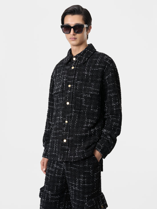 FLECK TWEED PADDED OVERSHIRT - Black