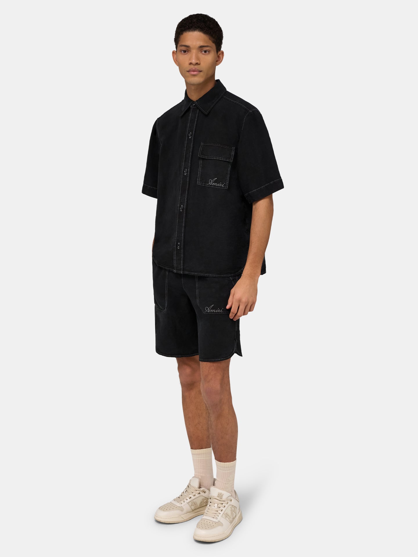 SCRIPT LINEN GD PKT SS SHIRT - Black - AMIRI