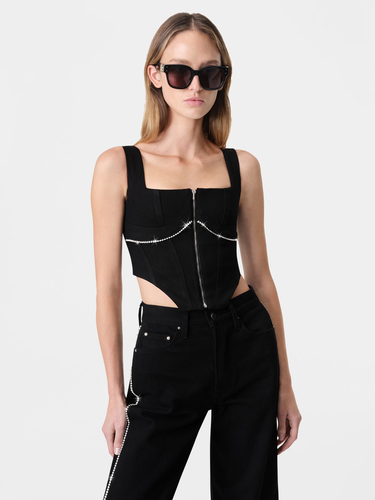 WOMEN - WOMEN'S CRYSTAL TRIMMED CORSET TOP - Black