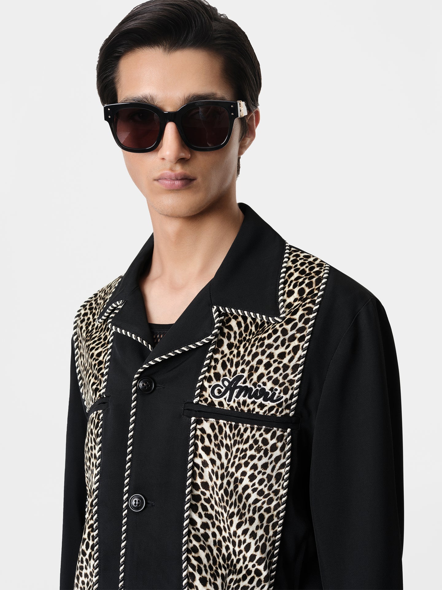 LEOPARD CADET JACKET - Black