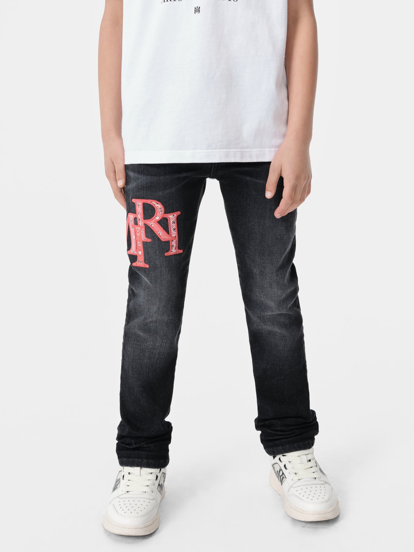 KIDS - KIDS' BANDANA STAGGERED LOGO JEAN - Faded Black