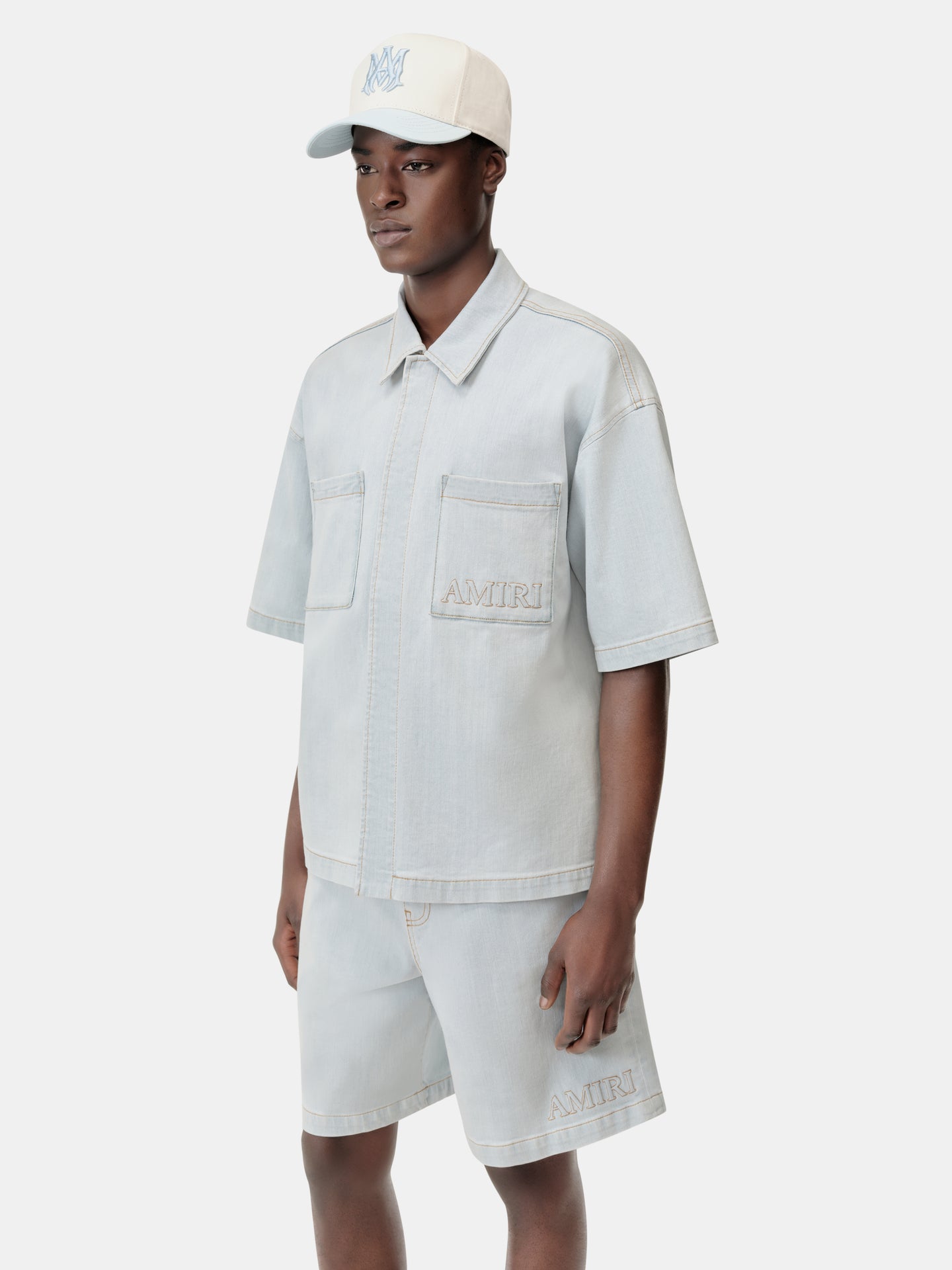 AMIRI 3D SHORT SLEEVE SNAP SHIRT - Light Indigo - AMIRI