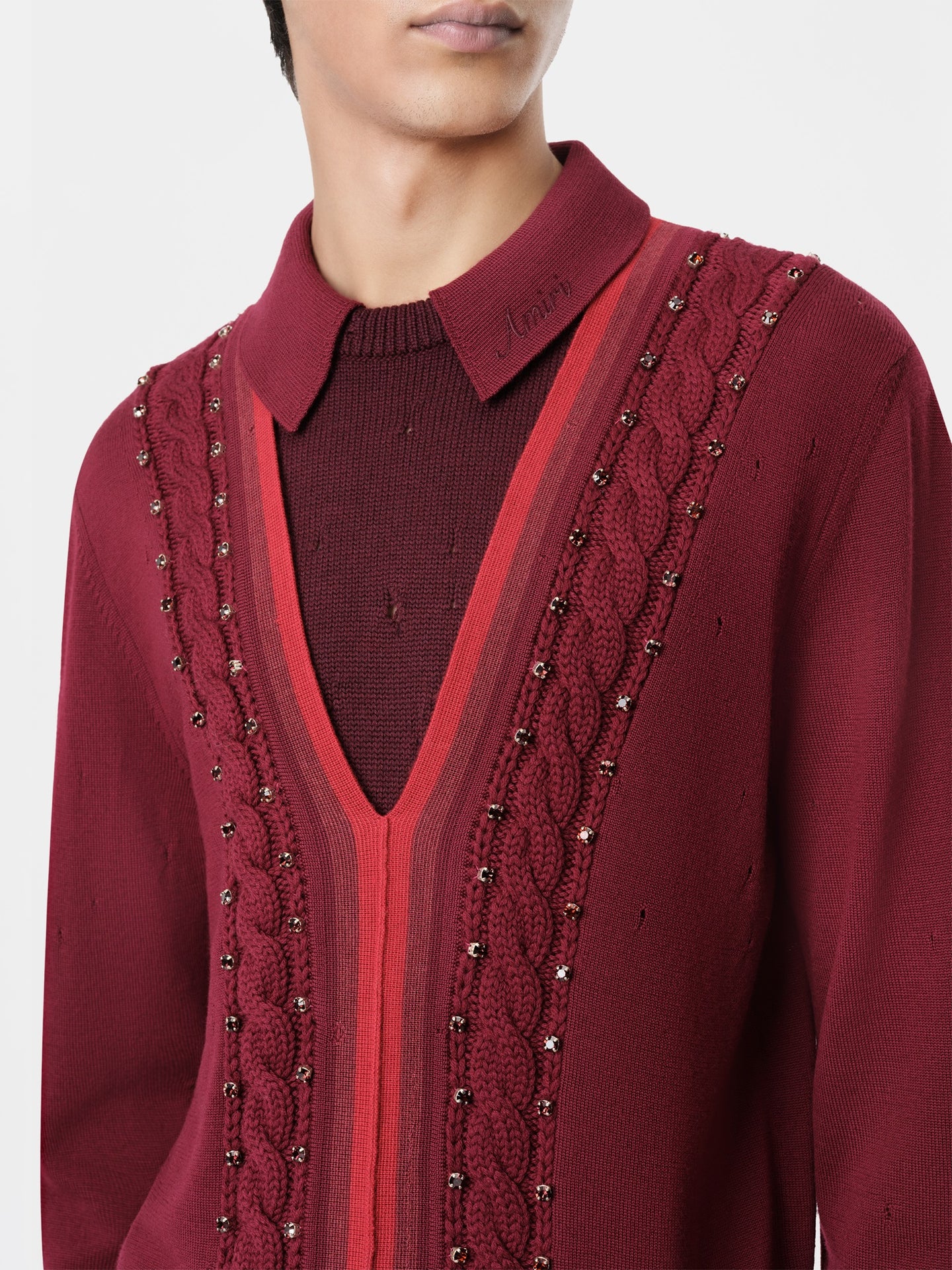 LAYERED LONG SLEEVE SHOTGUN POLO - Burgundy