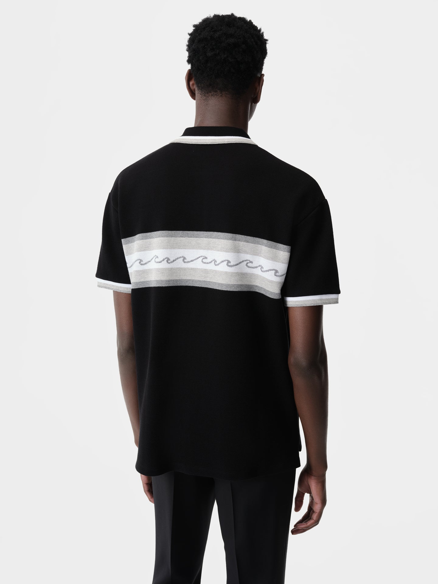 AMIRI WAVE BAJA STRIPE POLO - Black