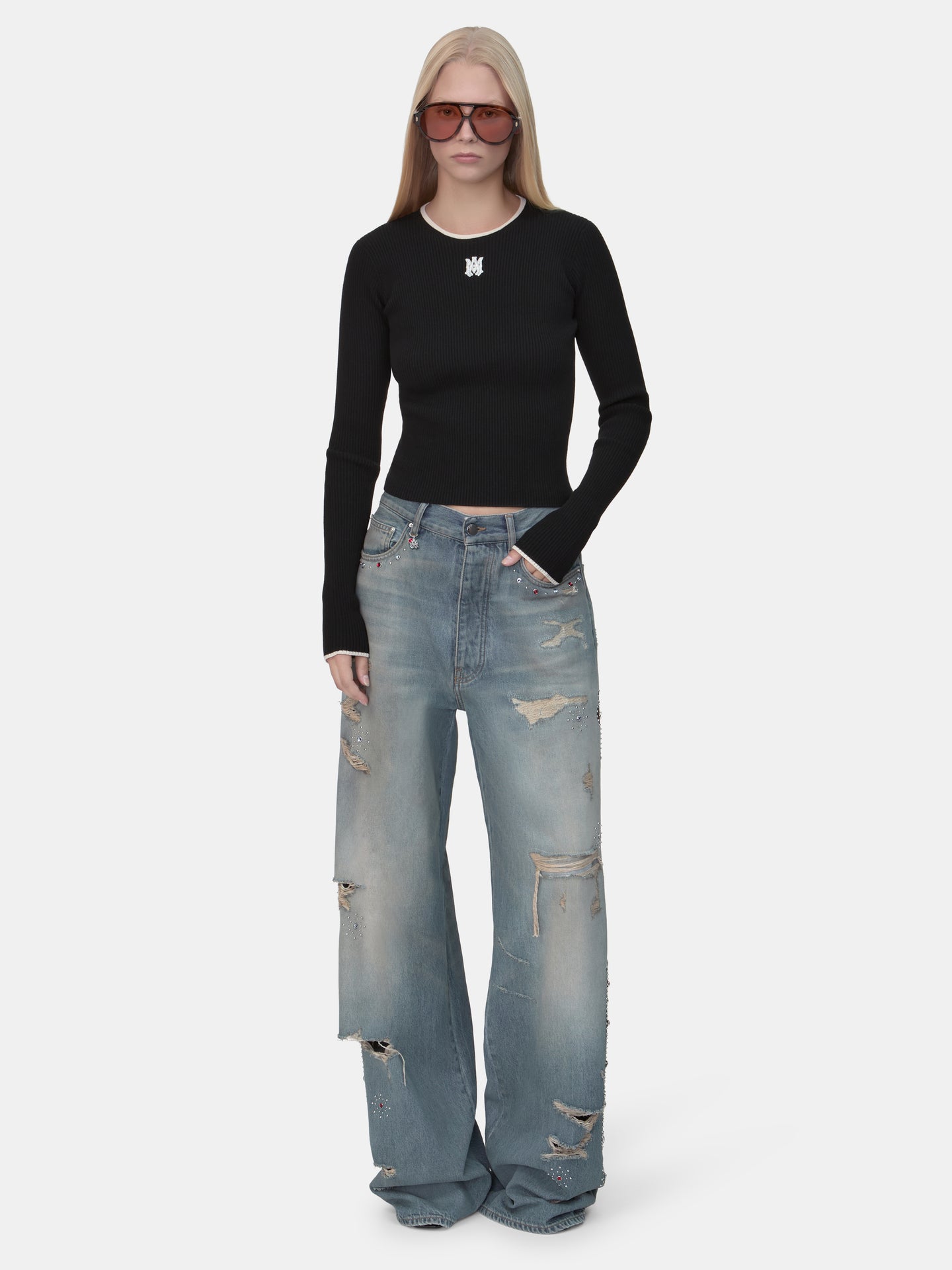WOMEN - WOMEN'S BONES STUDDED JEAN - DRIFTWOOD BLUE - AMIRI