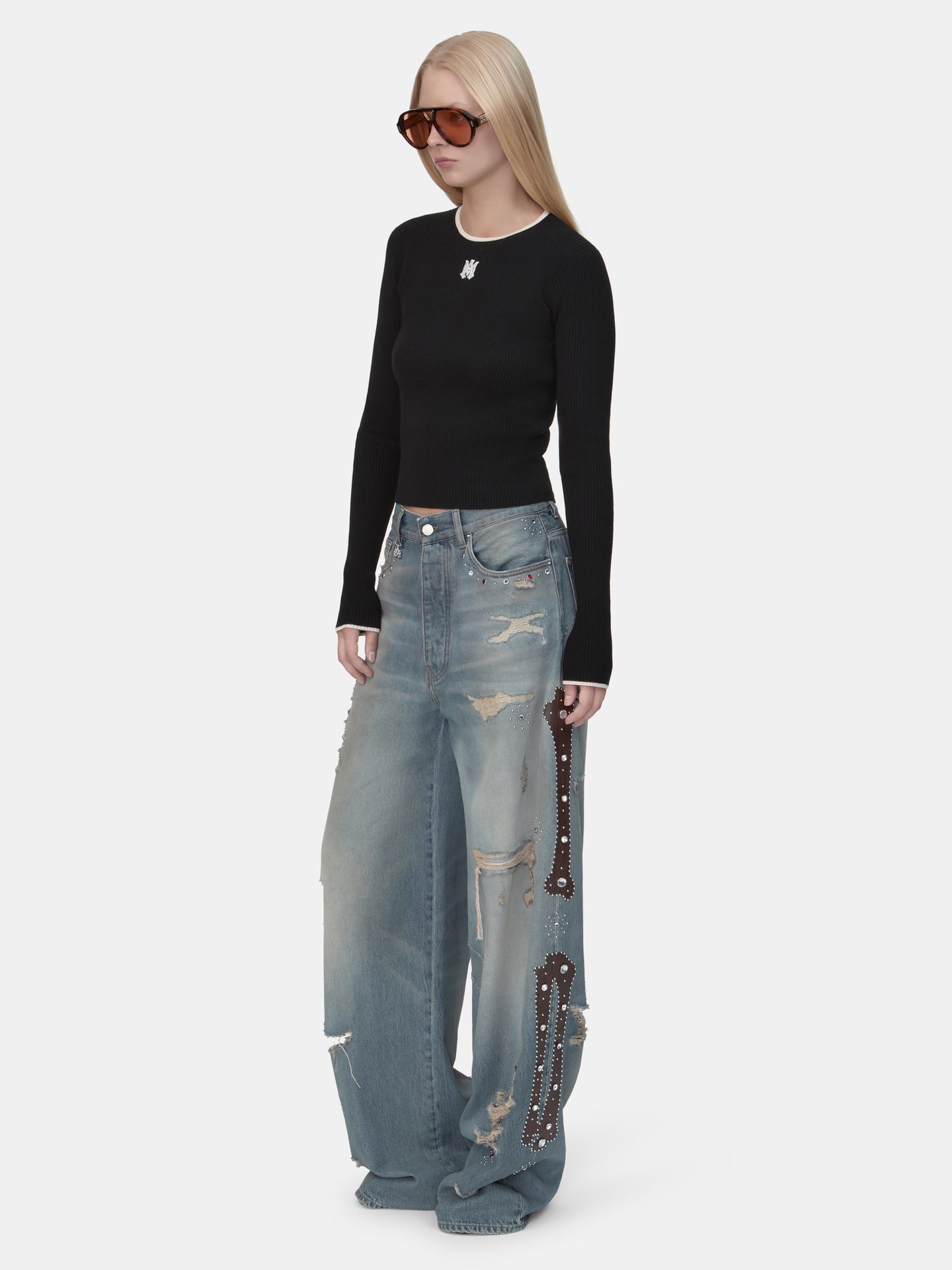 WOMEN - WOMEN'S BONES STUDDED JEAN - DRIFTWOOD BLUE - AMIRI