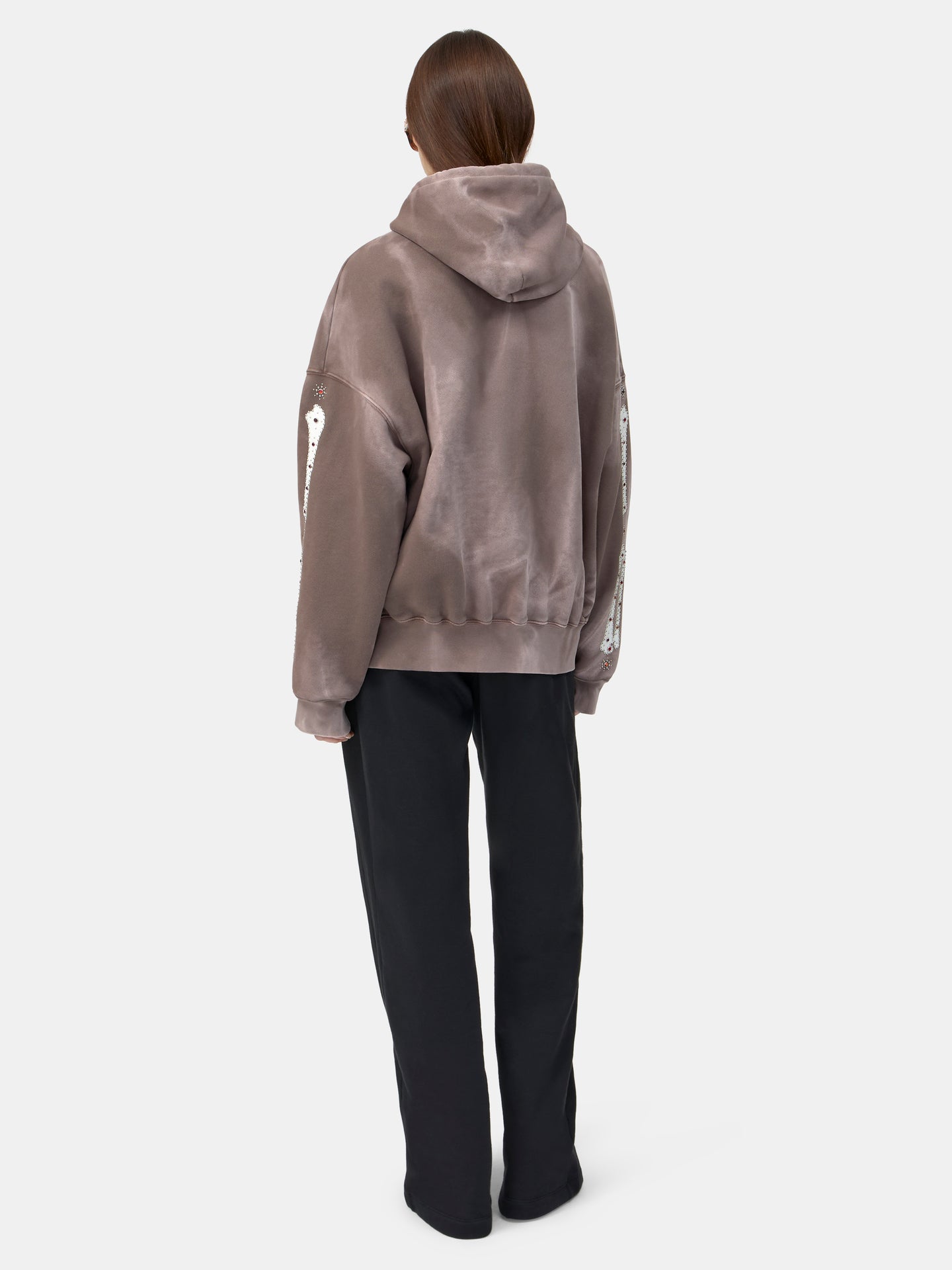 WOMEN - WOMEN'S BONES STUDDED ZIP HOODIE - Dark Brown - AMIRI