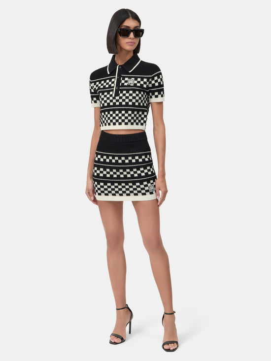 WOMEN - WOMEN'S CHECKERED MESH POLO - Black - AMIRI