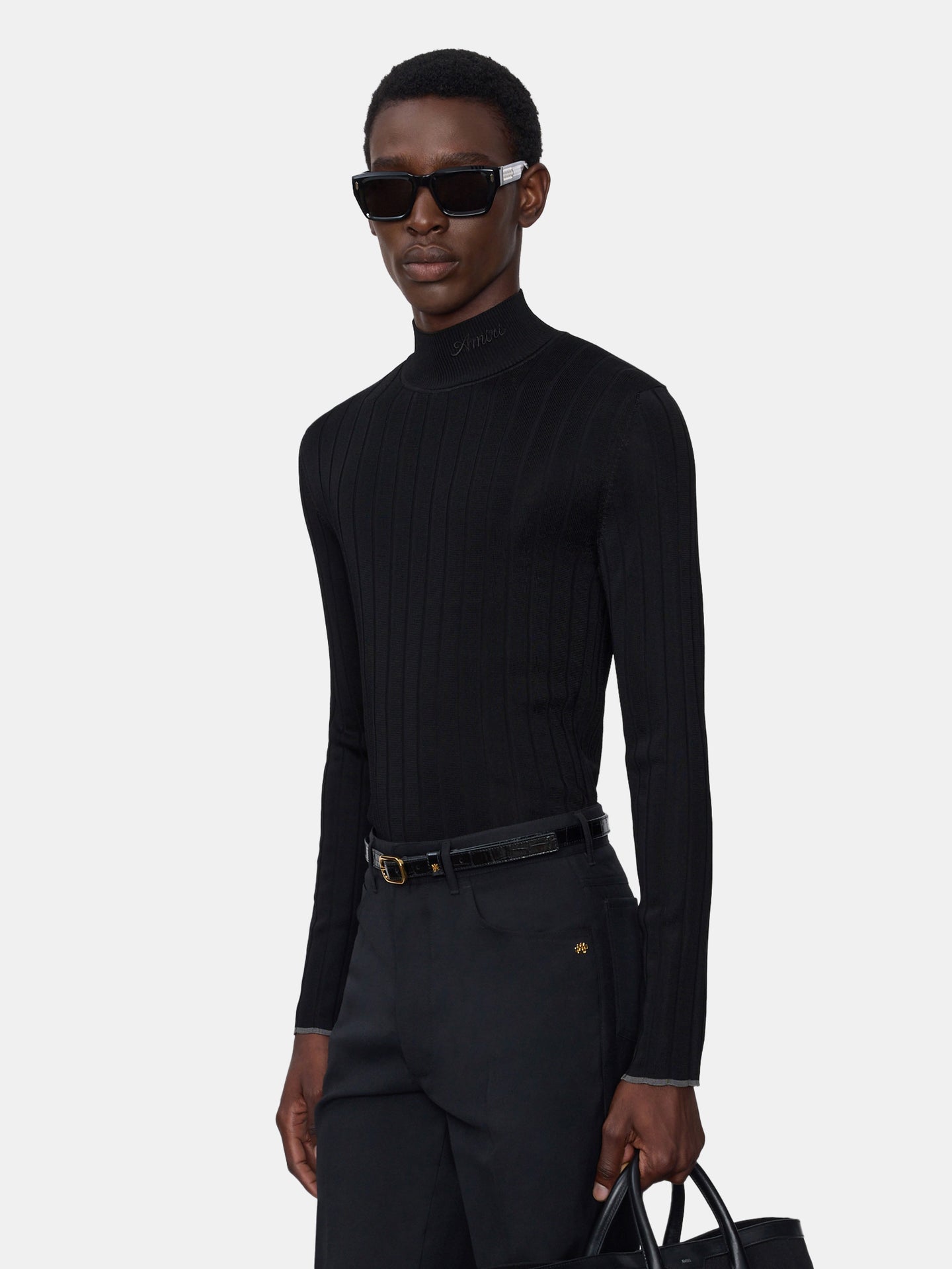 SCRIPT MOCK NECK SWEATER - BLACK - AMIRI