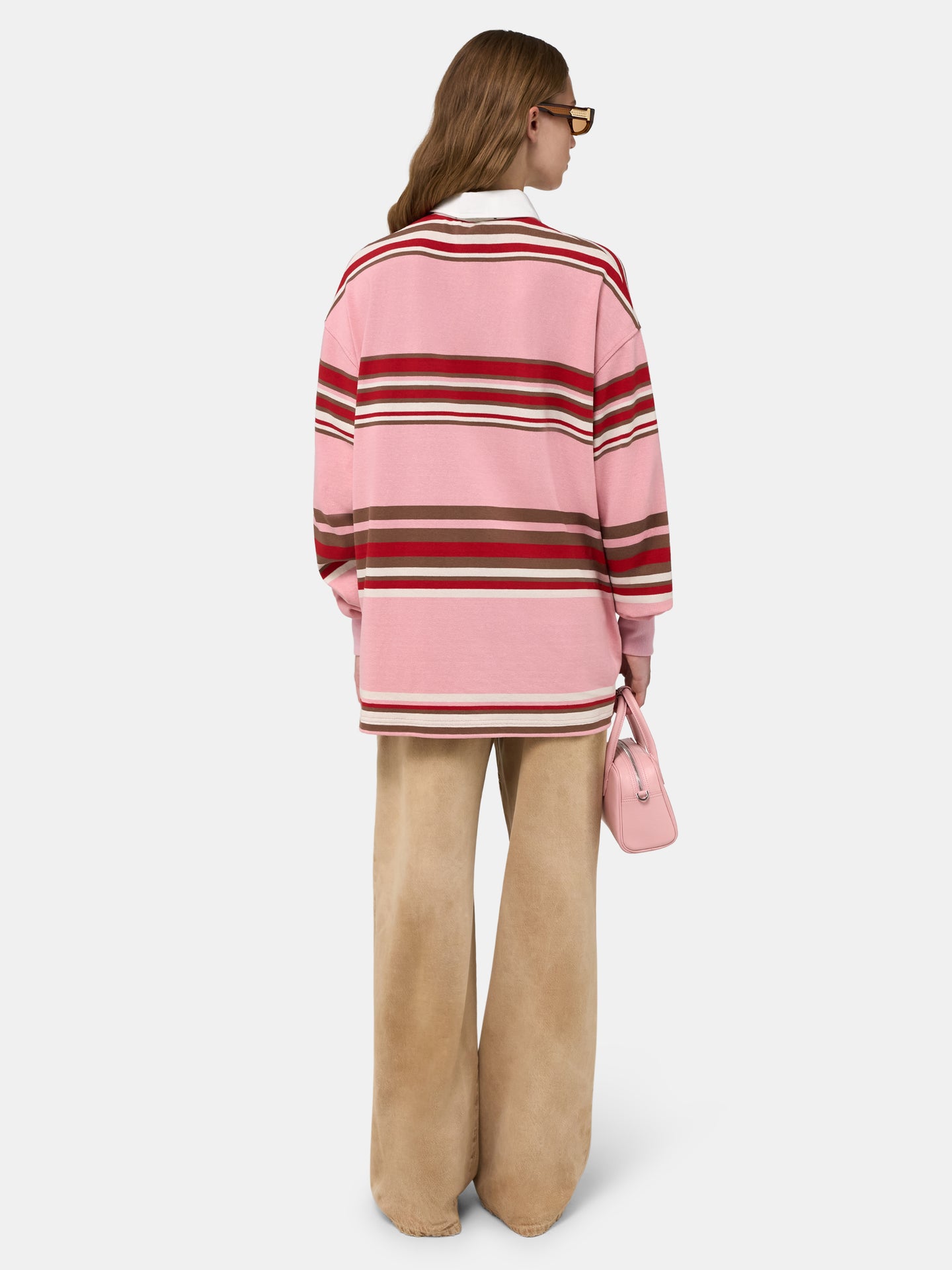 WOMEN - WOMEN'S STRIPED OVERSIZED LONG SLEEVE POLO - Pink - AMIRI