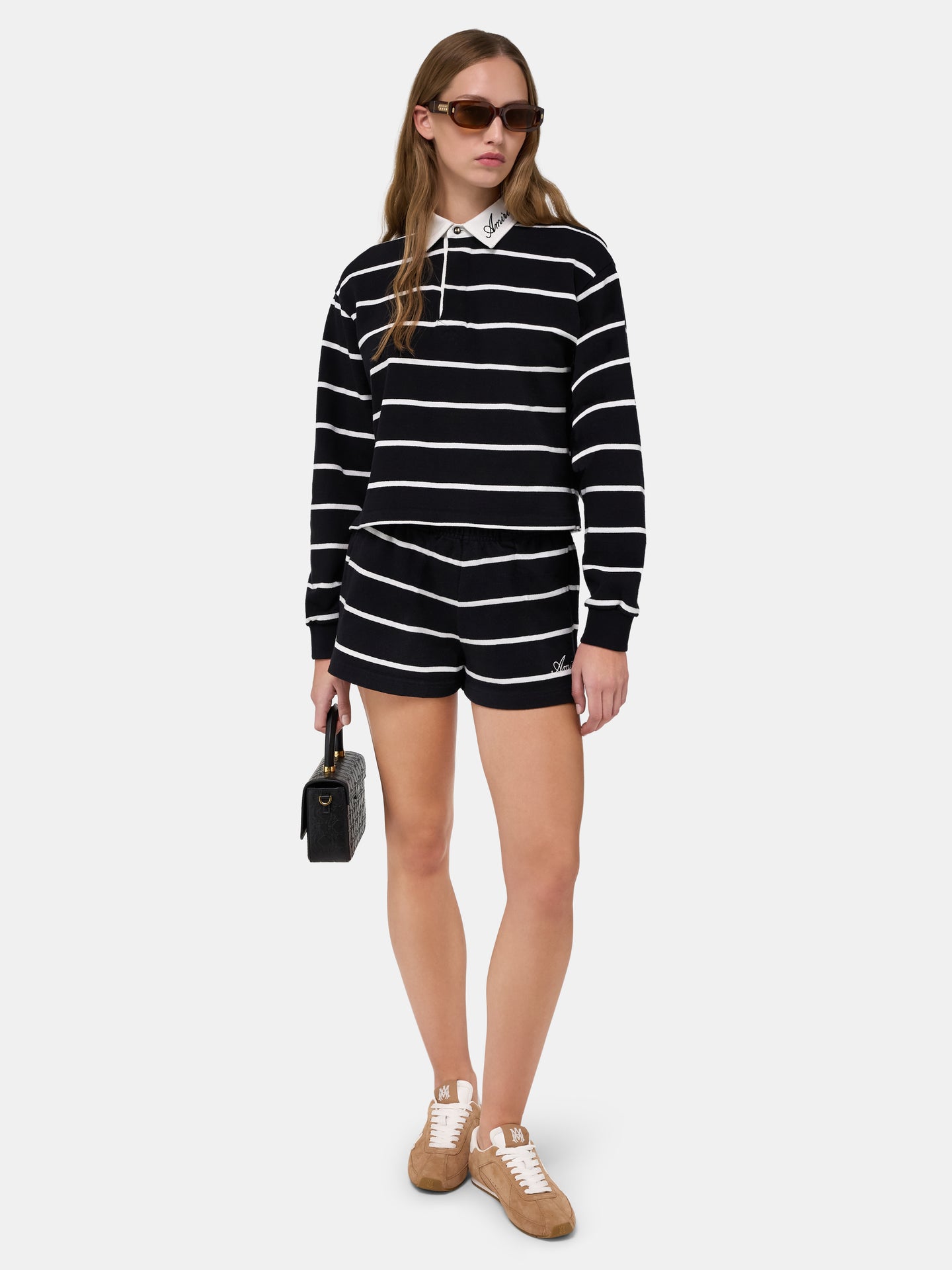 WOMEN - WOMEN'S STRIPED LS POLO - Black - AMIRI