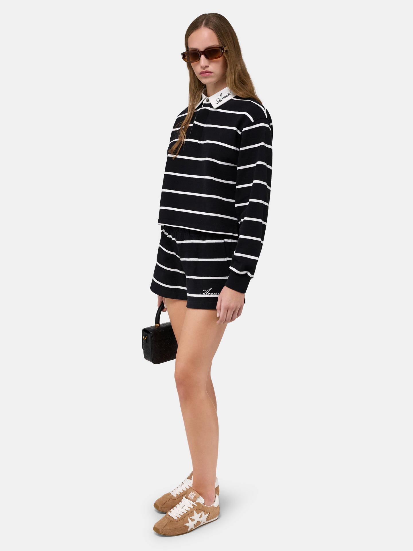 WOMEN - WOMEN'S STRIPED LS POLO - Black - AMIRI