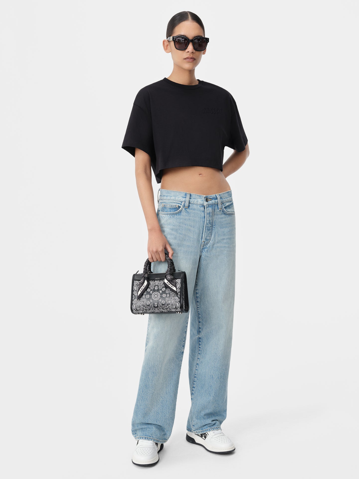 WOMEN - WOMEN'S AMIRI EMBROIDERED CROPPED TEE - Black