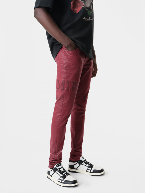 SERIF LOGO WAX SKINNY JEAN - Burgundy