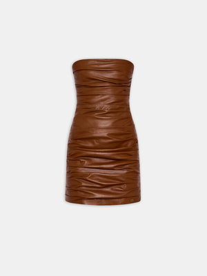 WOMEN - WOMEN'S ROUCHED LEATHER MINI DRESS - Bourbon - AMIRI