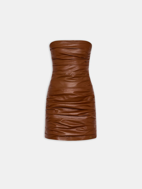 WOMEN - WOMEN'S ROUCHED LEATHER MINI DRESS - Bourbon - AMIRI