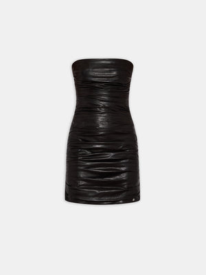WOMEN - WOMEN'S ROUCHED LEATHER MINI DRESS - Black - AMIRI
